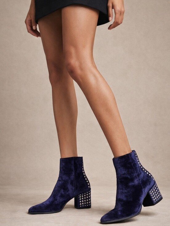 Dolce Vita Shoes - 🔥 Stunning Royal Blue Velvet Studded Ankle Boots - Chic & Unique! Block Heels